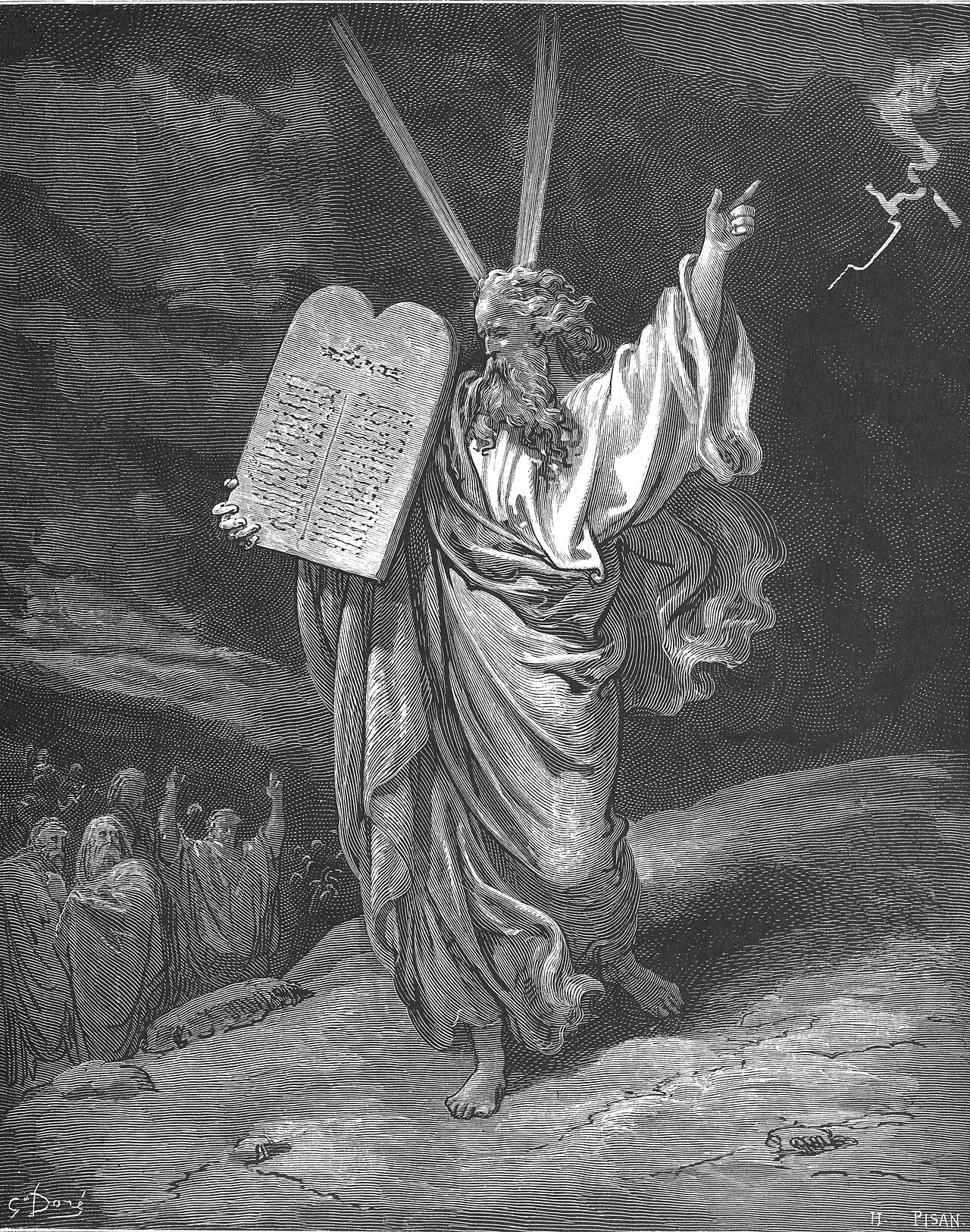The Sign Between Us 1 Moses descends Mount Sinai carrying the two stone tables of the law, the people gathered below him