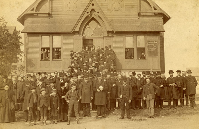 Delegates to the 1888 General Conference session gathered outside the Minneapolis Seventh-day Adventist church