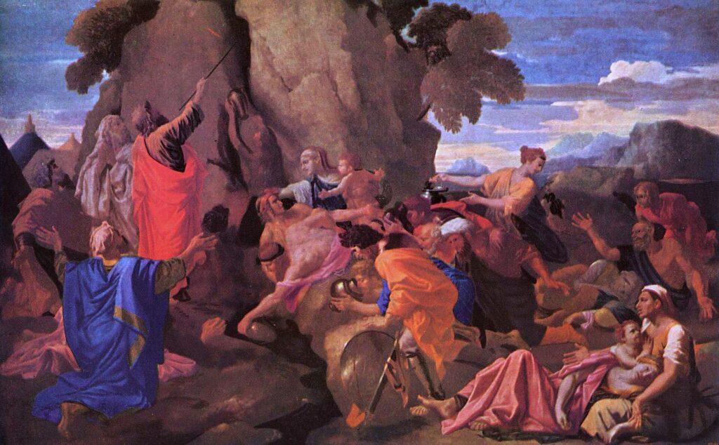 Nicolas Poussin's painting of Moses striking water from the rock
