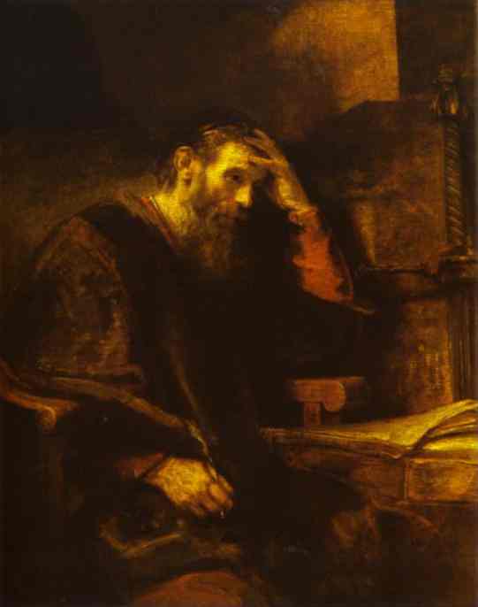 Rembrandt's portrait of the Apostle Paul, seated with a manuscript, 17th century