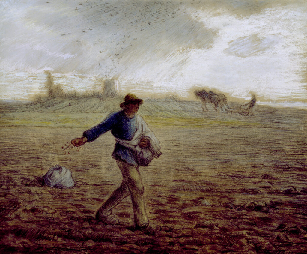 God Loveth A Cheerful Giver 1 Jean-Francois Millet's painting of a sower scattering seed across a field