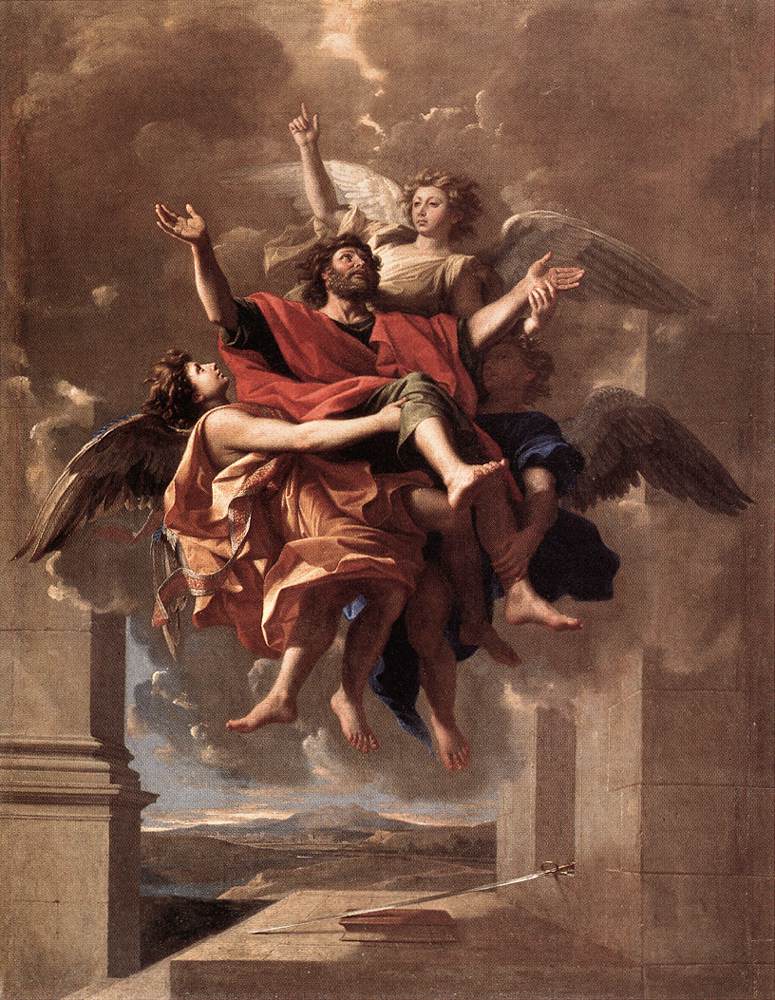 Nicolas Poussin's painting of angels carrying Paul upward in an ecstatic vision