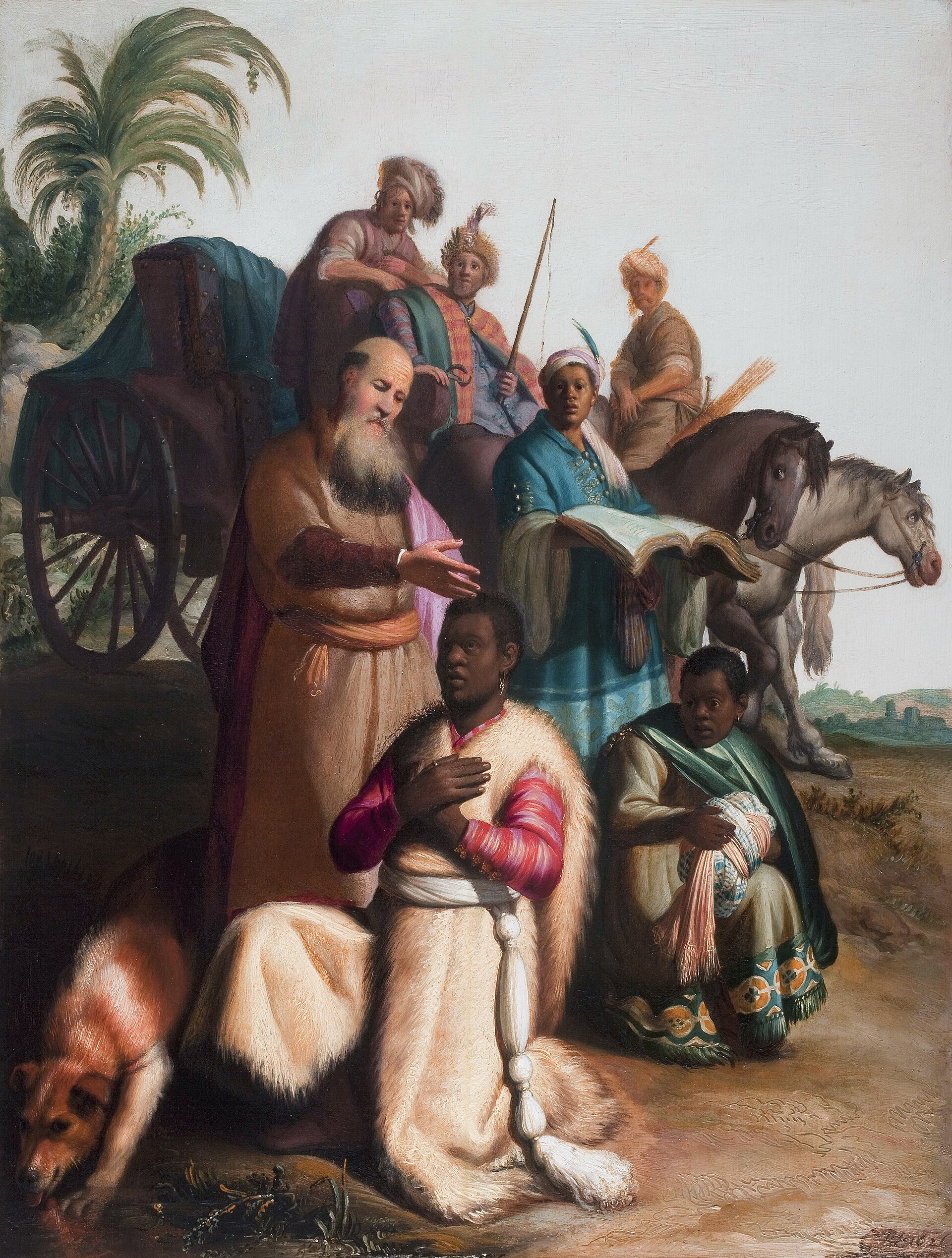 Baptism And Communion: Now I Belong To Jesus 1 Beside a chariot on a desert road, the Ethiopian official kneels with his hands on his heart while the bearded apostle Philip stands over him, as an attendant holds open a large book and others look on from horseback