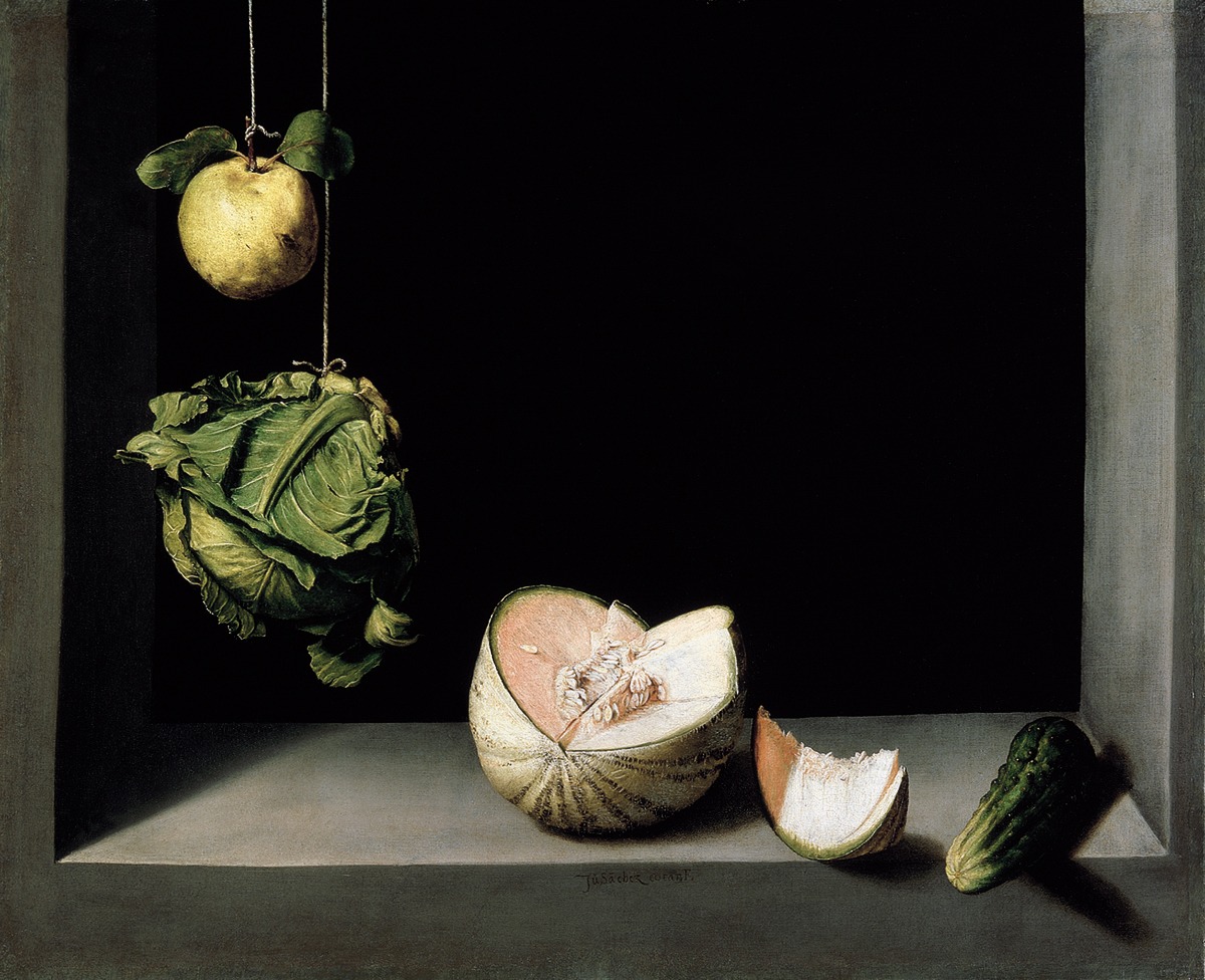 The Health Message: God’s Plan For Your Body, And What’s Really In Your Food 1 A quince and a cabbage hang on strings above a stone ledge where a cut melon, a melon slice and a cucumber rest against a black background