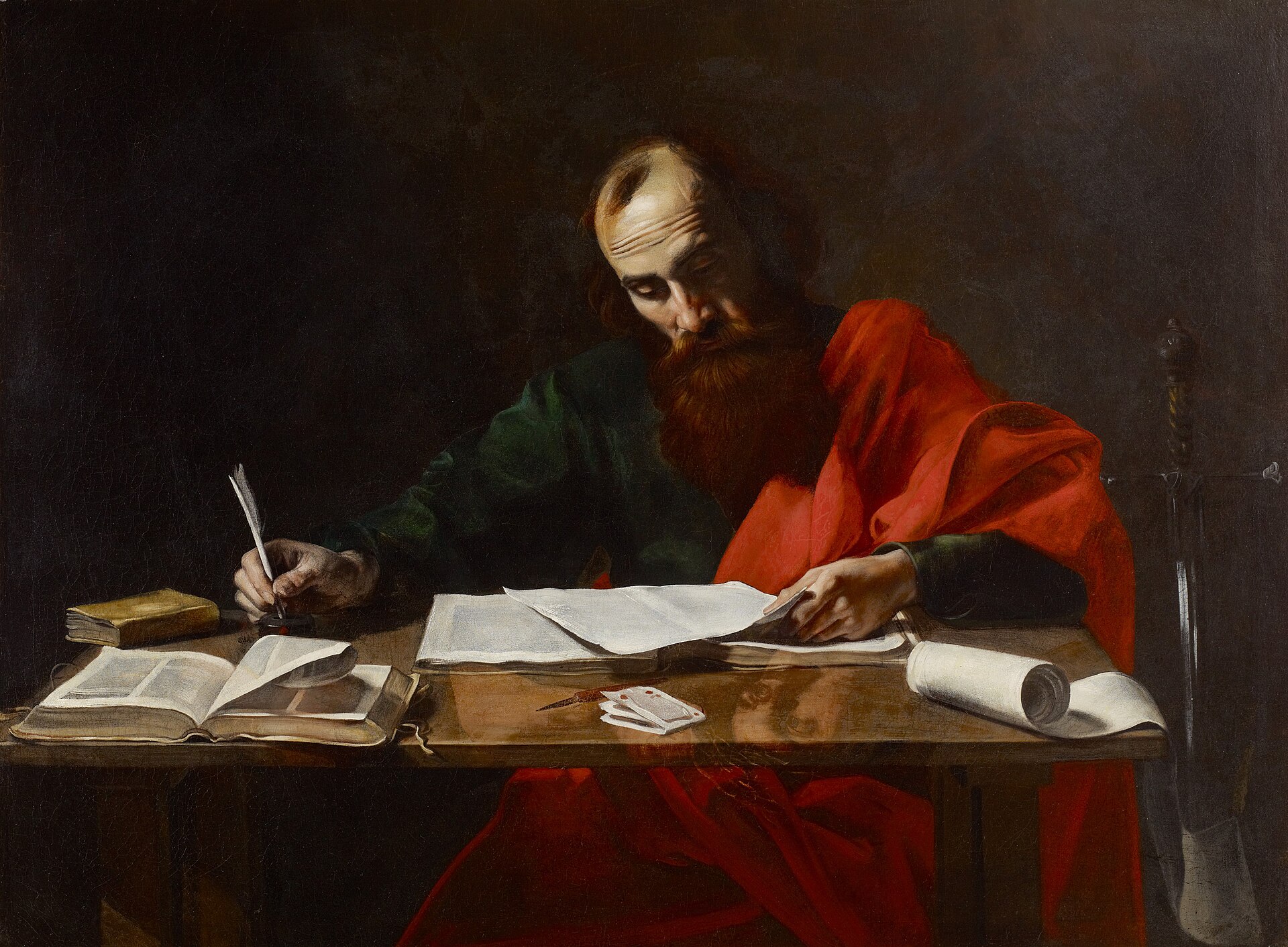 Romans 2 Saint Paul Writing His Epistles, by Valentin de Boulogne, 17th century