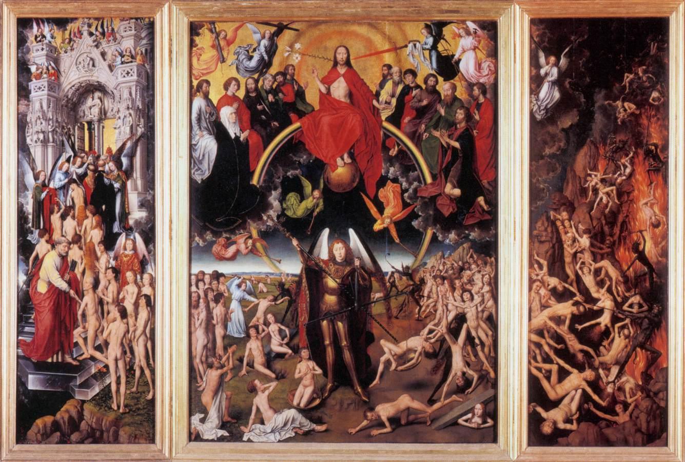 Whatsoever Is Not Of Faith Is Sin 1 Triptych painting of the Last Judgment, with Christ enthroned above and souls being weighed and separated below