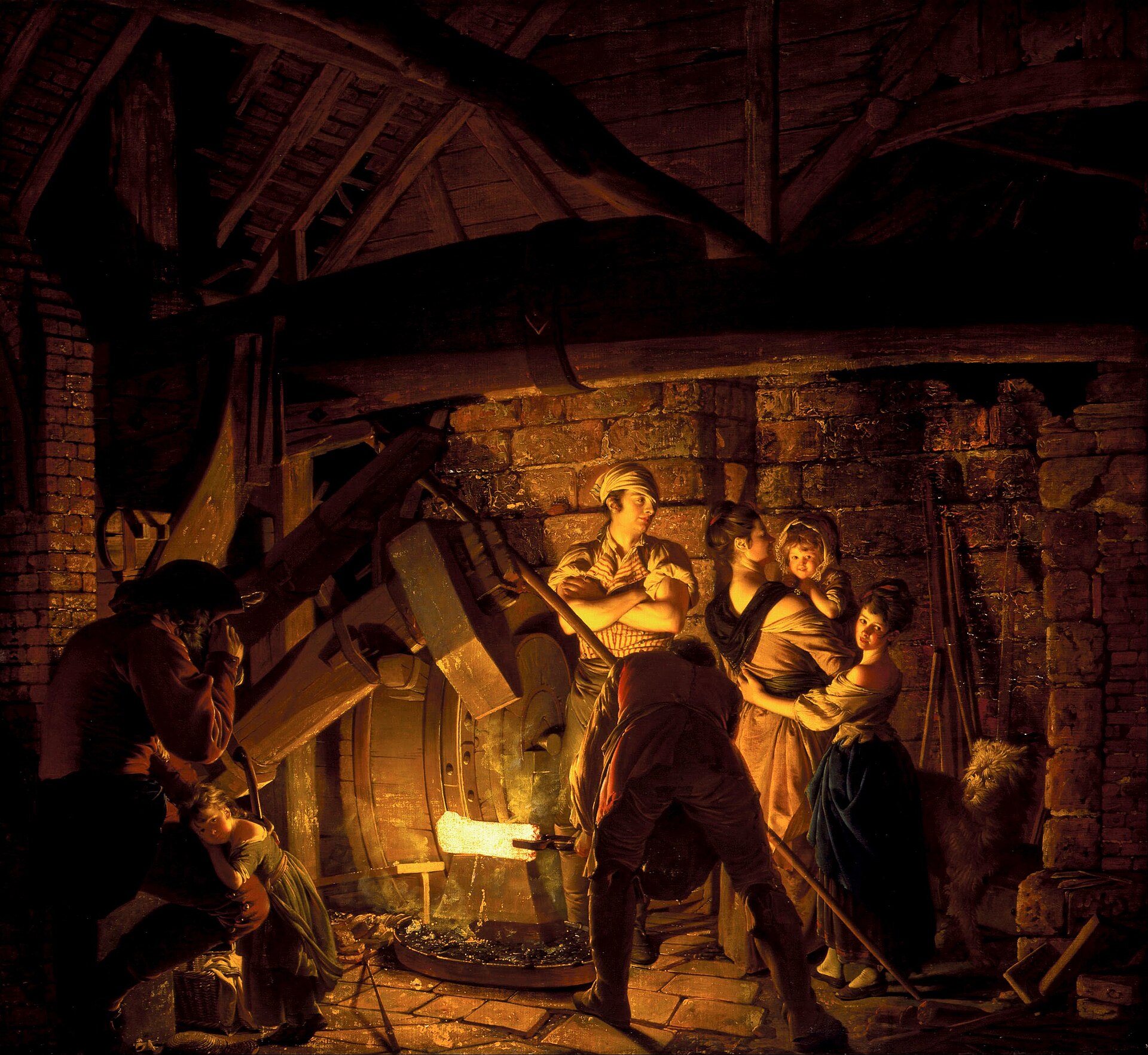 A Fire Shut Up In My Bones 1 Inside a dark iron forge, a bar of metal glows white-hot under a great water-powered hammer while the ironworker, his wife and children stand lit by its blaze