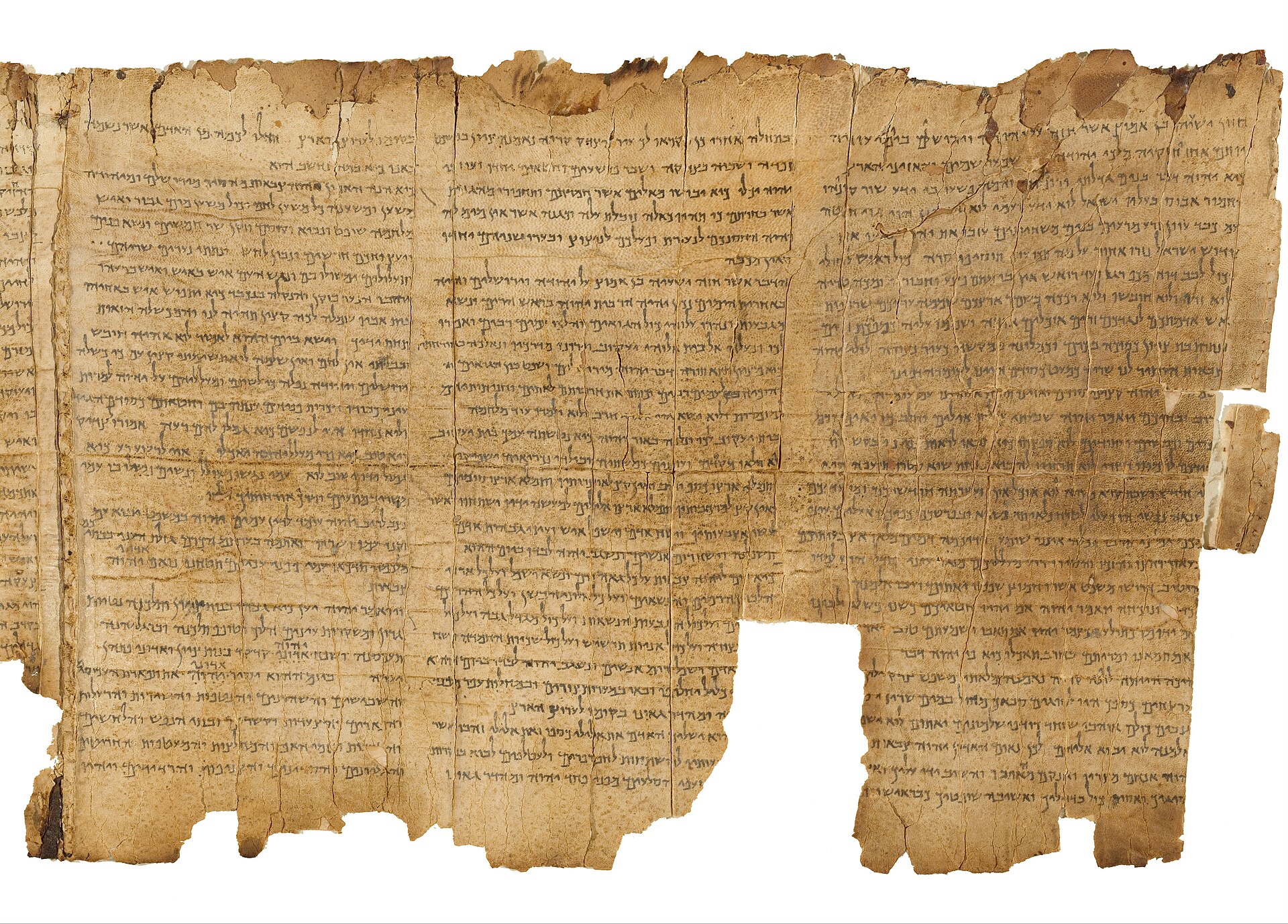 The Scroll The King Burned 1 Fragments of an ancient leather scroll covered in columns of hand-written Hebrew letters
